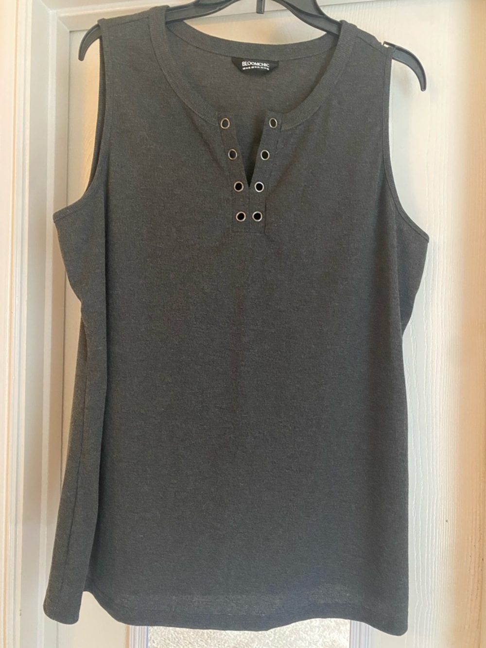 BloomChic Charcoal Gray Sleeveless Eyelet Tank